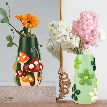 GUGUGO Pastel Flowers Vase, 8-Inch-Tall Rainbow Funky Mushroom Decor, Unique Colorful Decorative Flower Vases for Centerpieces, Eclectic Vases for Flowers, Cute Room Decor Aesthetic(D)