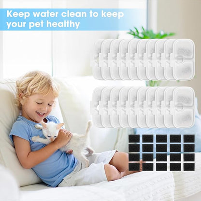 20+20 Pack Cat Water Fountain Filters, Pet Water Fountain Filters Replacement for Dog/Cat Stainless Steel Fountain PLWF005/PLWF115/PLWF105, 10 Months Set to Keep Drinking Fresh