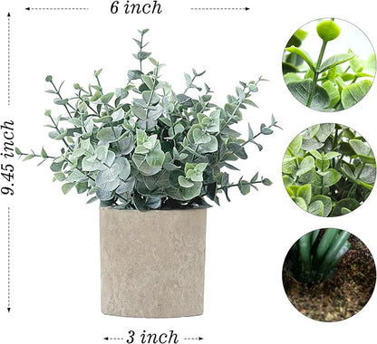 2 Pack Fake Plants Eucalyptus Small Potted Artificial Plants Indoor Greenery for Shelf Desk Home Bathroom Modern Farmhouse Living Room Coffee Table Decor