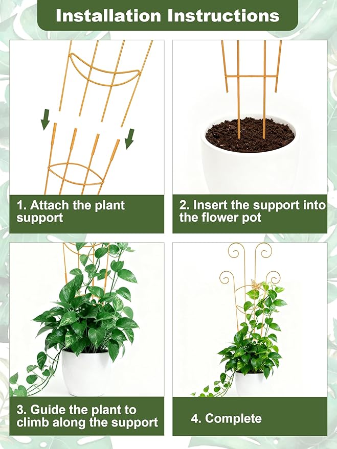 4 Pcs Metal Butterfly Indoor Plant Trellis for Climbing Plants, 30" Expandable Garden Support for Potted Plants Outdoor, Houseplant Climber for Ivy Pothos Monstera Hoya Flower (Gold)