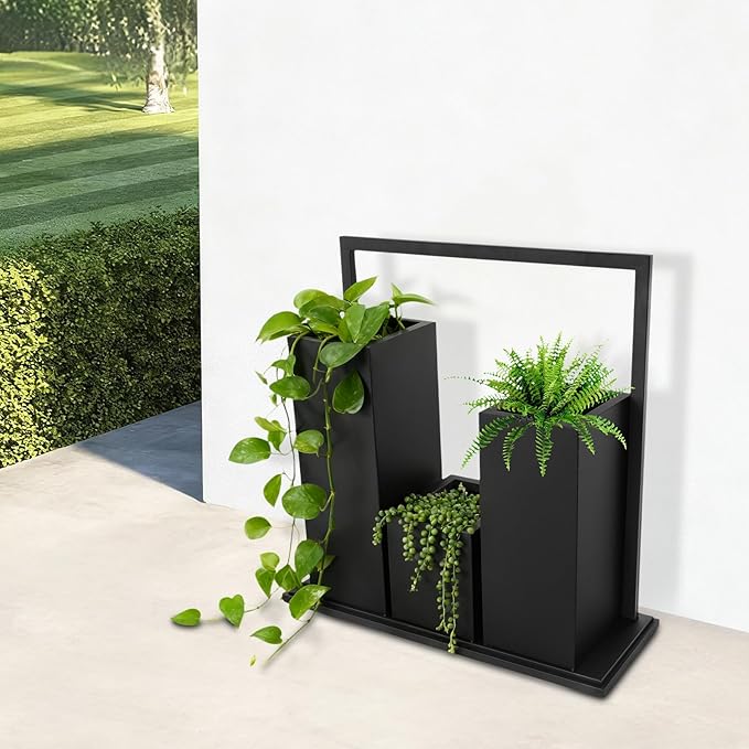 Modern Geometric Metal Planter for Outdoor & Indoor, Large 31Inches Tall Steel Planter with Drainage Holes, Black Galvanized Planter Pot for Plants, Garden, Patio, Entryway, Lobby