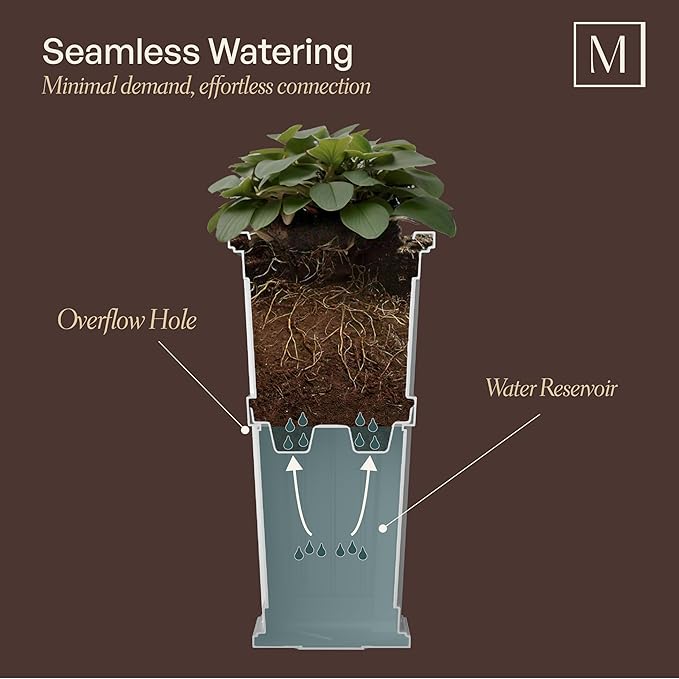 Mayne Fairview 28-Inch Self-Watering Tall Planter with Reversible Planter Insert, Classic Inset Panels, New England Architecture Design, UV & Weather Resistant, Indoor/Outdoor Use, White