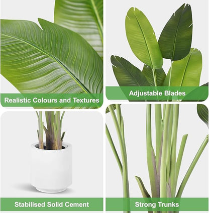 Artificial Bird of Paradise Plant 6Ft Tall Fake Tropical Palm Tree Large Fake Plants with 13 Silk Banana Leaves Faux Plant Indoor Decor Trees with White Pot for Home Bedroom Living Room Office（2pcs）