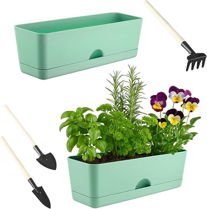 2-Pack Large Window Boxes Planters 16 Inch Rectangle Plant Box Rectangular Planter for Outdoor and Indoor Plants Plastic Windowsill Planter for Herbs Vegetable Flowers Long Window Sill Planters