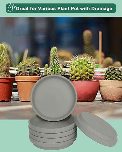 vensovo 6 Inch Grey Terracotta Plant Saucer Pots Tray - 6 Pcs Round Planter Saucers for Indoor & Outdoor Plants, Small Clay Trays Perfect for 5 Inch 5.5 Inch 6 Inch Flower Pot