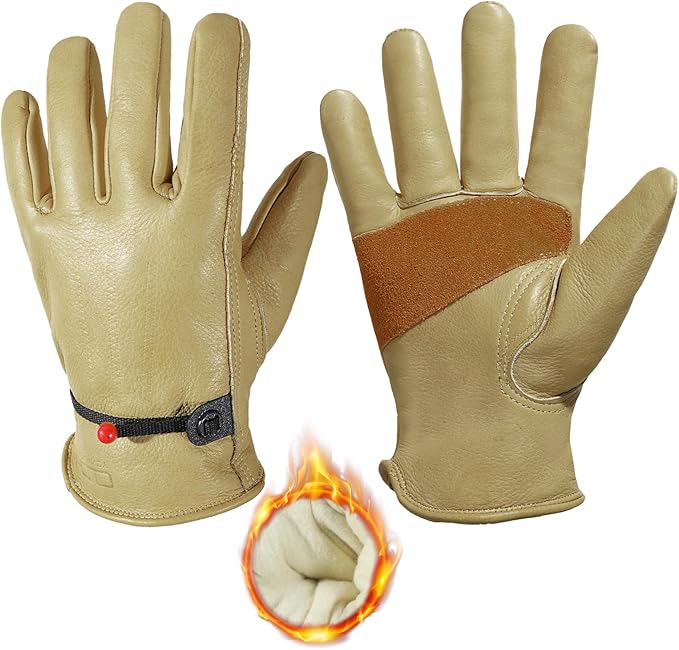 HLDD HANDLANDY Winter Work Gloves, Insulated Leather Work Glove with Abrasion Protection & Thinsulate Lining for Cold Weather