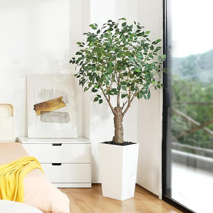 Ficus Artificial Trees Indoor Outdoor, 6ft Tall Fake Plants, Fake Ficus Silk Tree for Home Office Garden Patio Outdoor Modern Decor, 1 Pack