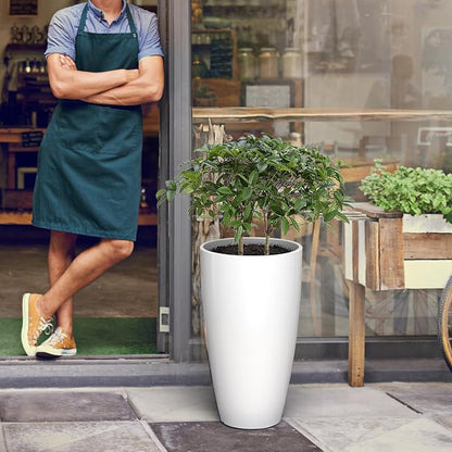 ZMTECH 21 Inch Tall Planters for Outdoor Plants Set of 2 Large Outdoor Planters for Outside Round Plant Pots Plastic Flower Pots with Drainage Holes for Front Porch Patio Garden, White