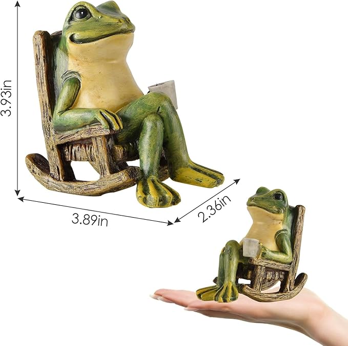 Miniature Frog Garden Statue Gifts Christmas Decorations Fairy Garden Accessories Outdoor Lights Solar Garden Frog Decor Art Housewarming Gift for Patio,Yard,Lawn Ornament,3.89"x2.36"x3.93