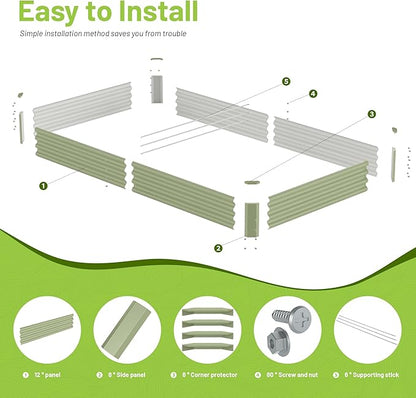 2PCS 8x4x1FT Galvanized Raised Garden Bed Kit,Vegetable Boxes-Rectangle Metal Flower Box,Large Planter Raised Beds Outdoor Garden for Planting,Fruit,Herb-Green