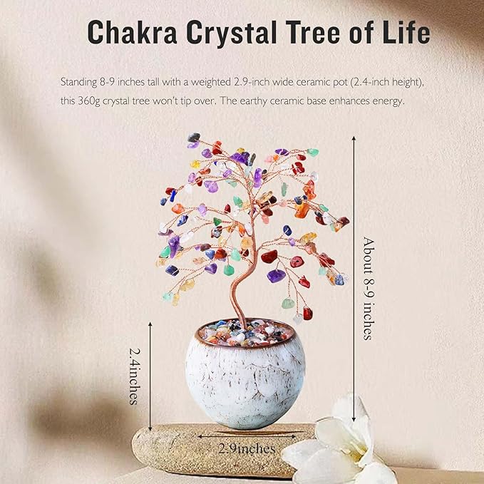 Runyangshi Chakra Crystal Tree of Life - 8" Large Natural Healing Crystal Tree, Bringing Money, Good Luck, Positive Energy for Home Decor, Feng Shui Gifts, Office Desk Ornament