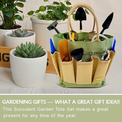 G GOOD GAIN Garden Succulent Kit with Organizer Bag, 15 Pieces Succulent Tools, Indoor Mini Hand Gardening Tools Set with Carrier for Bonsai Planter Miniature Fairy Planting Care(Green)