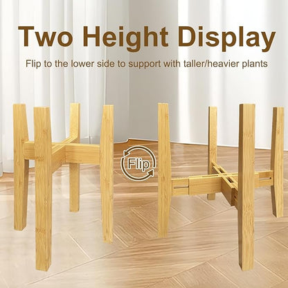Adjustable Plant Stand Indoor Bamboo Mid Century Modern Plants Stand Corner Plants Flower Holders Single Floor Plant Stands- 8.2-11.8 in (Pot & Plant Not Included) (Bamboo, （8.2-11.8in）)