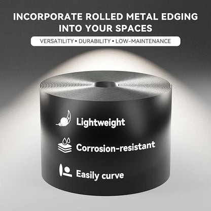 Worth Galvanized Steel Landscape Edging 6" x50' Metal Garden Edging Roll Flexible Bender Border with 16Pcs Stakes for Lawn, Flower Bed Edges, Black