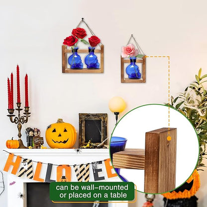 2+1 Plant Terrarium Plant Propagation Station Gifts for Father Halloween Skull Home Office Decor with Wooden Stand