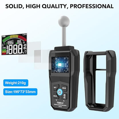 Moisture Meter - TEMIRUP Pin & Pinless Wood Moisture Tester with Color LCD and Acoustic Alarm, Digital Moisture Reader Detects 20-40 mm for Walls, Wood, Masonry, Concrete and Other Building Materials