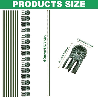 10pcs Green Plant Support Stakes with 15pcs Clips, Bendable Stakes for Tall Plants, Indoor & Outdoor Use