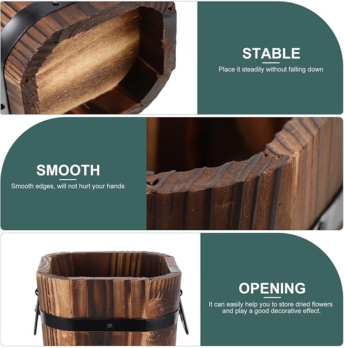 Tofficu Vintage Planter Large Decorative Flower Pot 23 Inch Rustic Brown Plant Pot for Indoor and Outdoor Use Retro Style Wooden Barrel Planter for Garden and Patio