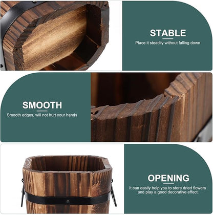 Tofficu Vintage Planter Large Decorative Flower Pot 23 Inch Rustic Brown Plant Pot for Indoor and Outdoor Use Retro Style Wooden Barrel Planter for Garden and Patio