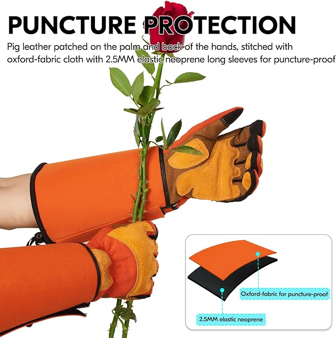 Vgo... Gardening Gloves Unisex,Safety Work Gloves,Long Sleeves Gauntlet,Puncture Proof,Touchscreen(Size L,Orange,SL7496)