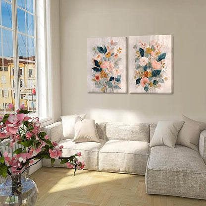 RUMSICH 2 Pcs Watercolor Floral Canvas Wall Art Colorful Wildflowers Print Posters Bohemian Botanical Wall Decor Modern Minimalist Flower Paintings Artwork Pictures Living Room Bedroom 16x24 Inch