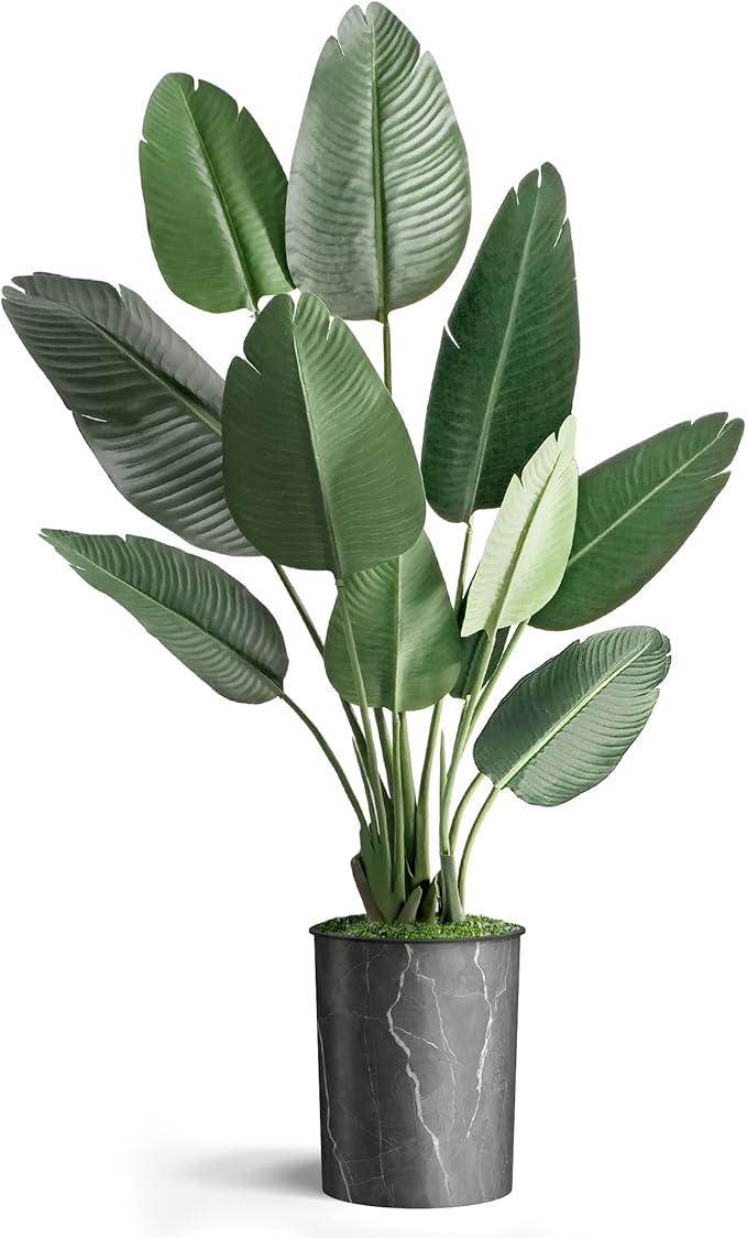 Artificial Tree in Modern Granite Effect Planter, Fake Bird of Paradise Silk Tree for Indoor and Outdoor Home Decoration - 58" Overall Tall (Plant Pot Plus Tree)