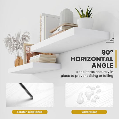 72 Inch Floating Shelves, 9.3" Deep Floating Shelf Wall Mounted, 72" Wall Shelves, Rustic Deep Bookshelf, Large Display Shelves & Storage Shelves for Bedroom, Living Room, White, Set of 1