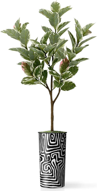 Artificial Tree in Modern Geometric Pattern Planter, Fake Rubber Silk TRE for Indoor and Outdoor Home Decoration - 70" Overall Tall (Plant Pot Plus Tree)