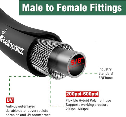 Short Garden Hose 5 ft x 5/8 in Male to Female Heavy Duty Small Water Hose Extend Connector, Lightweight Rubber Hybrid Leader Hose, Leak-Free Connections, BT5B, Black