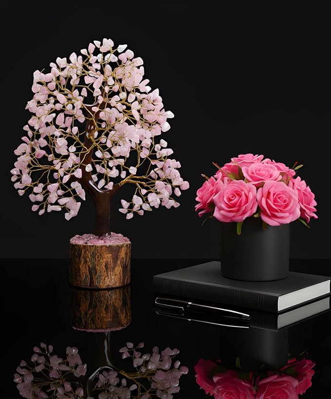 Rose Quartz Crystal Tree of Life – Handmade Healing Gemstone Money Tree for Positive Energy, Good Luck & Prosperity | Home & Office Decor | Gift for Women & Mom