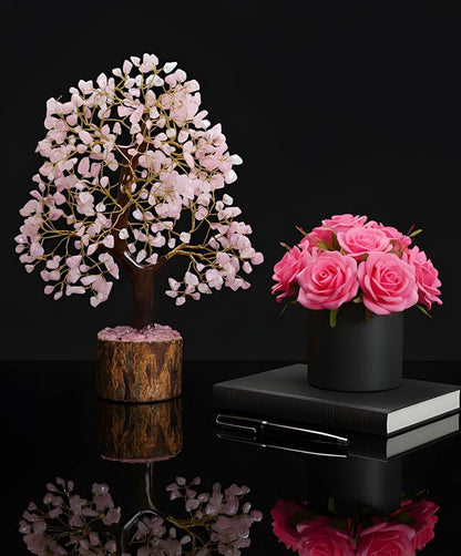 Rose Quartz Crystal Tree of Life – Handmade Healing Gemstone Money Tree for Positive Energy, Good Luck & Prosperity | Home & Office Decor | Gift for Women & Mom