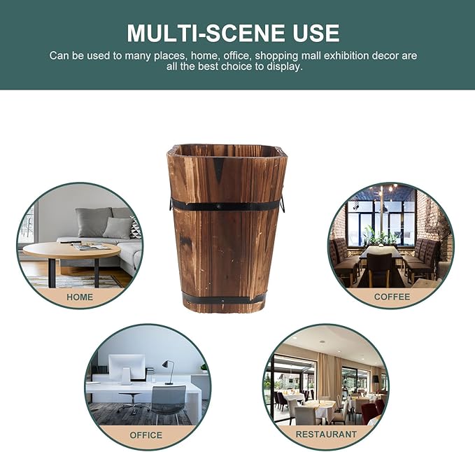 Tofficu Vintage Planter Large Decorative Flower Pot 23 Inch Rustic Brown Plant Pot for Indoor and Outdoor Use Retro Style Wooden Barrel Planter for Garden and Patio