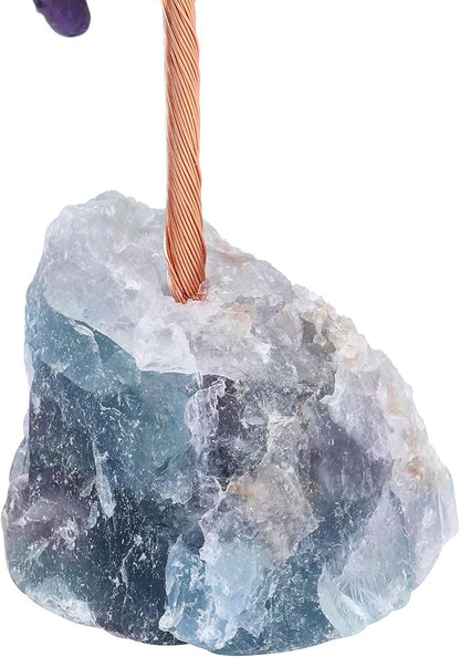 Jovivi Natural Amethyst Crystal Tree, Raw Healing Crystals Fluorite Base Bonsai Money Tree for Home Office Table Decor Wealth and Luck