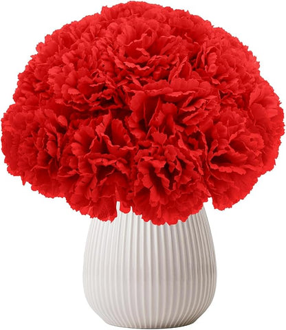 Silk Carnation Flower, 50 Artificial Flowers, Used for Wedding Decoration DIY Handmade Flowers, Carnation Flower Diameter 3.5 Inches and 6 Inches Stem (Red)