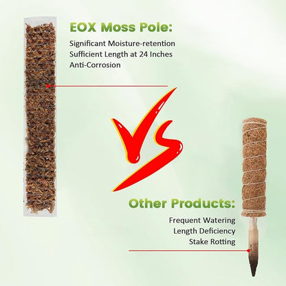 EOX 2 Pcs 24 Inch Plastic Moss Pole for Monstera, Large D Shaped Poles for Climbing Plants Work with Sphagnum Moss, 45 Inch Plant Stake Set of 2, Garden Ties