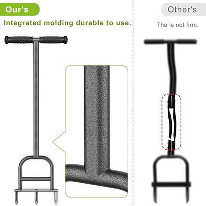 Dolibest Lawn Coring Aerator, Stainless Steel 3 Corer Plug Aerator Tool with Soft Rubber Grip, Manual Grass Aerating Tool, Garden Tool & Cleaning Hand Tool for Loosening Soil and Improving Lawn Health