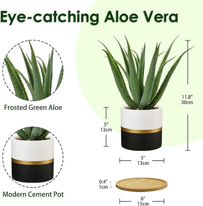 Briful Succulents Artificial Plants Fake Aloe Vera Plants in Gold and Black Pot Farmhouse Faux Agave Plant for Home Office Desk Bathroom Shelf Decorations