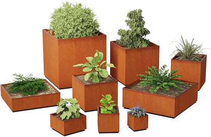 PLANTERCRAFT Corten Steel Planter Square Cube Metal Garden Box Heavy Duty | Made in USA | Fully Assembled | Commercial Residental Outdoor
