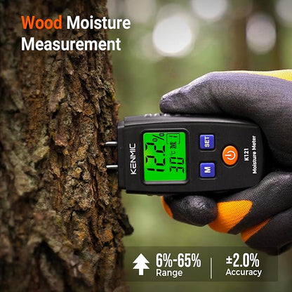 Moisture Meter for Wood, Pin-Type Moisture Detector with LCD Backlit Display, 7 Material Modes, Digital Moisture Tester for Walls, Wood, Firewood, Lumber, Bricks, Floor and More