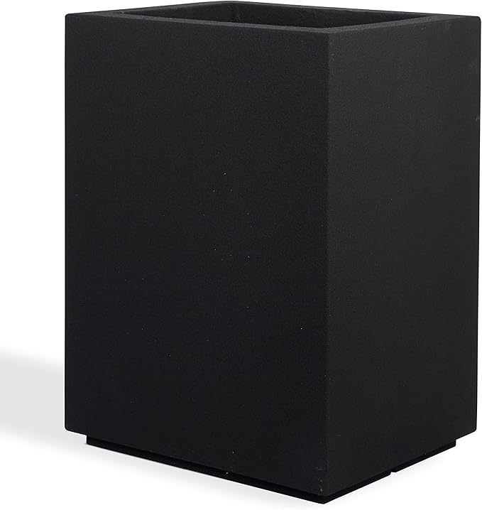 PolyStone Cozumel Tall Modern Outdoor/Indoor Column Planter, 18" L x 23" W x 30" H, Lightweight, Heavy Duty, Weather Resistant, Polymer Finish, Commercial Grade and Residentia (Black)