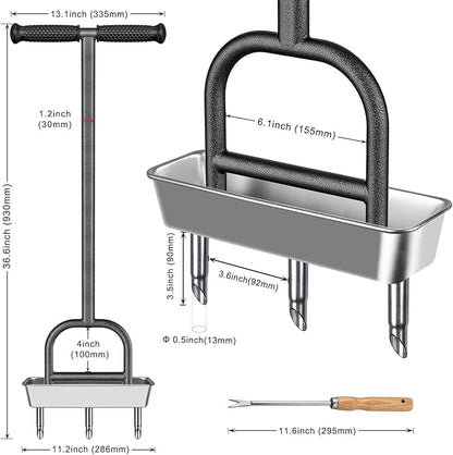 Dolibest Lawn Coring Aerator, Manual Grass Aerating Tool with Stainless Steel Soil Core Storage Tray, 3 Stainless Steel Corer Plug Aerator Tool, Garden Tool & Clean Hand Tool, Improve Lawn Health