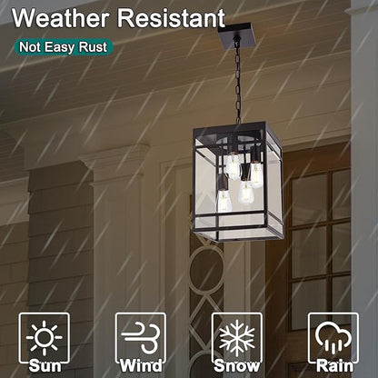 Large Outdoor Pendant Light for Porch, Oil Rubbed Bronze Outdoor Hanging Light Fixture with Clear Glass Shade, Exterior Linear Chandelier Hanging Lantern for Outside Patio,Front Door