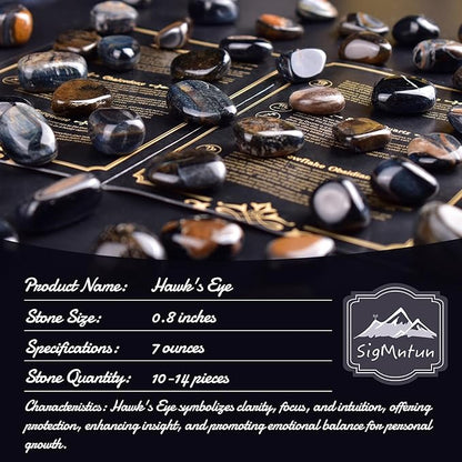Polished Stone Set Hawk's Eye Crystals, 0.8" Handpicked Tumbled Gemstones Rocks, Pebbles for Reiki, Chakra, Healing, Home Decor
