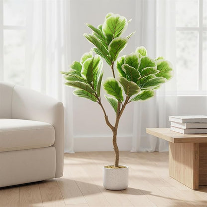 3.3 FT/39.4 in Lifelike Fiddle Leaf Fig Tree with Realistic Trunk, Faux Indoor Plant in Pot for Home and Office Decoration