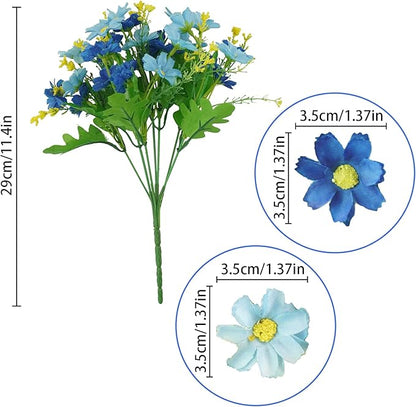 Uieke Artificial Fake Flowers, 6 Bundles Daisy Mums Flowers Outdoor UV Resistant No Fade Greenery Shrubs Plants Indoor Outside Hanging Planter Home Wedding Office DIY Garden Porch Décor (Blue)