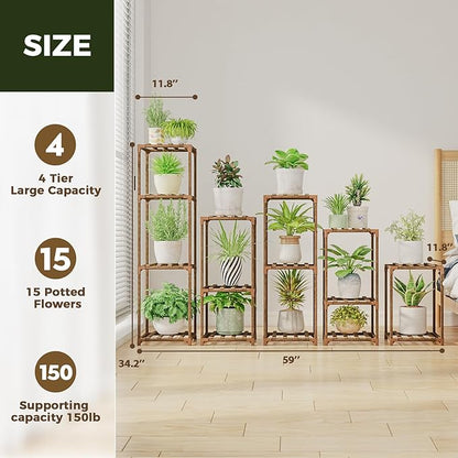 Bamworld 5 Sets Plant Stands Indoor Outdoor Combo Plant Shelves Wooden Plant Holder Rack for Multiple Plants Flower Stands for Living Room Balcony Garden Patio Lawn Window