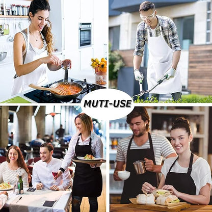 4 Packs Chef Apron, Waterproof Apron, Adjustable Aprons with 2 Pockets for Men Women, Professional Aprons for Kitchen Cooking Gardening Painting Baking Restaurant (White)