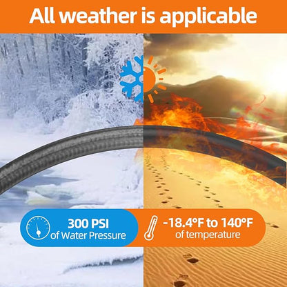 SPECILITE Garden Water Hose 75 ft x 5/8 in Heavy Duty, Flexible and Lightweight, Burst 600 psi, Kink-less Hybrid Rubber Pipe for Backyard, 3/4'' Brass Fittings,Black