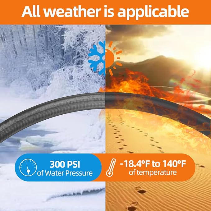 SPECILITE Garden Water Hose 100 ft x 5/8 in Heavy Duty, Flexible and Lightweight, Burst 600 psi, Kink-less Hybrid Rubber Pipe for Backyard, 3/4'' Brass Fittings, Black