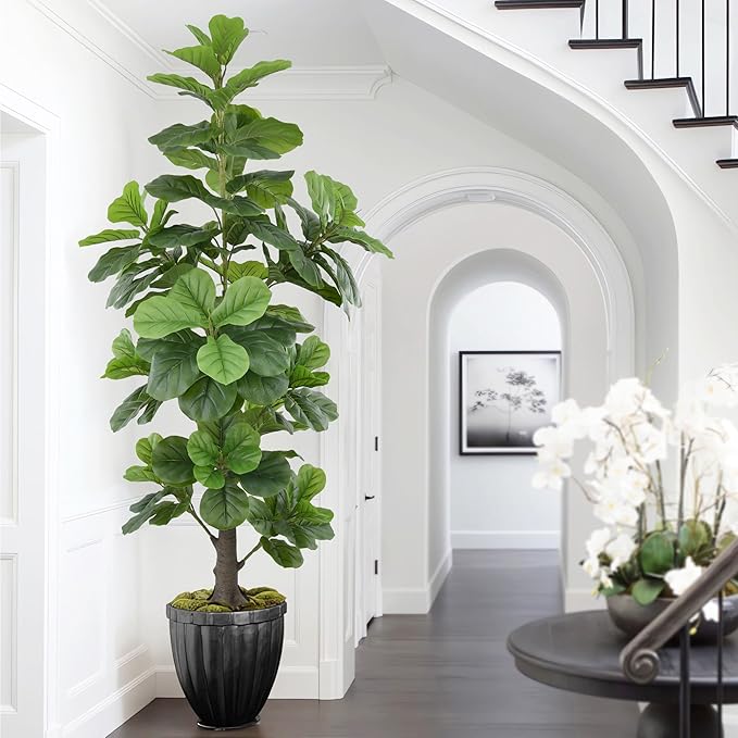 Artificial Fiddle Leaf Fig Tree 6FT(72in) Tall Faux Tree with Large Realistic Trunks and Big Leaves, Fake Floor Potted Artificial Plants for Home Office Garden Indoor Decor (6feet,1Pack)